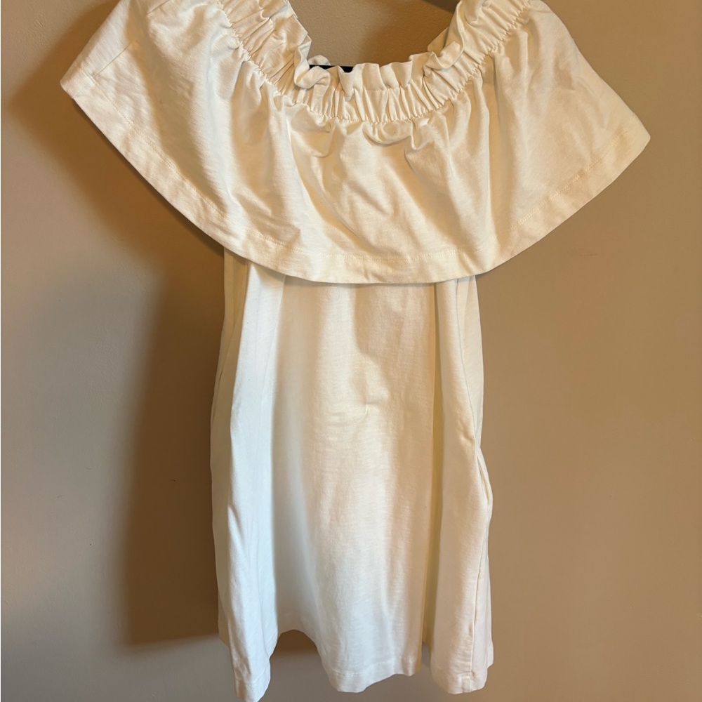 H&M White Dress with Ruffled Neckline